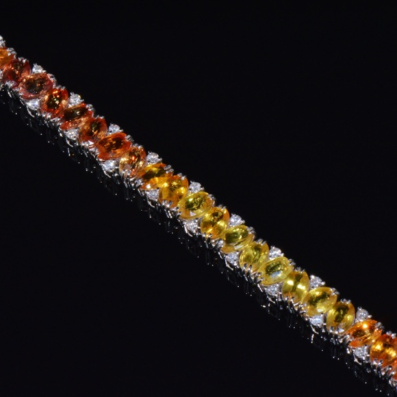 CERTIFIED NATURAL DIAMOND SUNSET GRADIENT SAPPHIRE 18K SOLID GOLD BRACELET - Picture 4 of 16